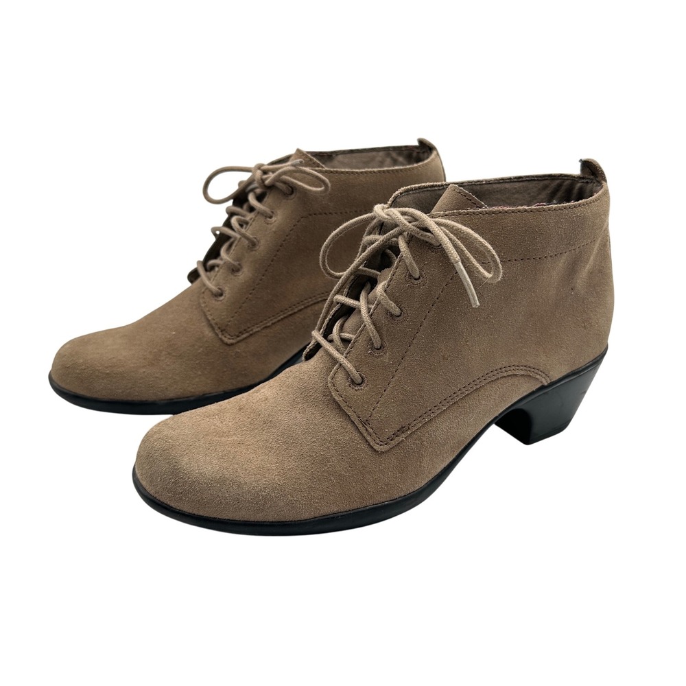 Clarks Suede Leather‎ Lace Up Ankle Boots Booties Taupe Brown Block Heel Women 8